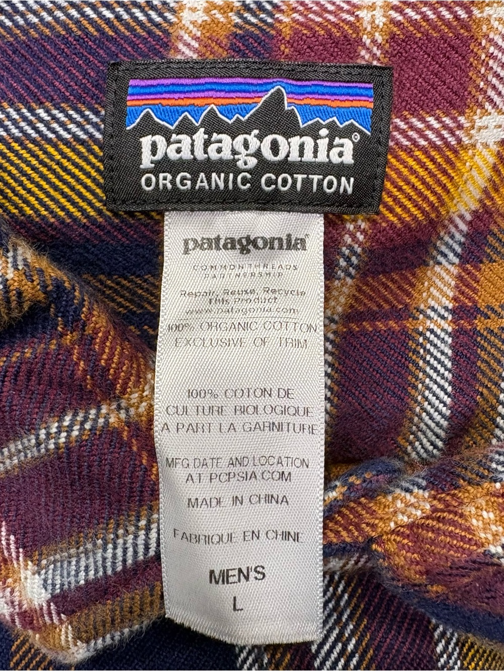 Patagonia Fjord Flannel Mens L Blue Plaid Button-Up Shirt Organic Cotton 53947 - Picture 4 of 8